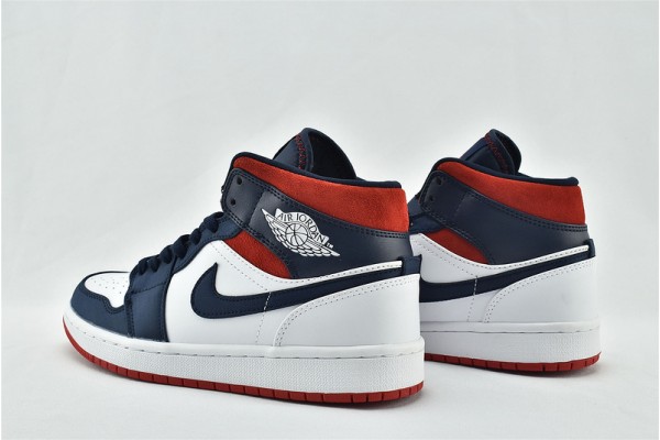 Air Jordan 1 Mid SE USA White Navy Blue University Red 852542 104 Womens And Mens Shoes